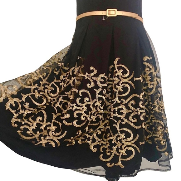 R&K Black Dress with Gold Embroidery - Picture 2 of 15